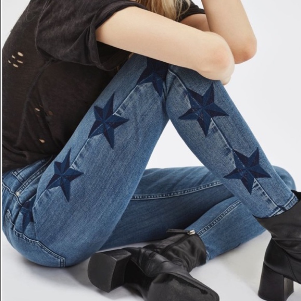 Topshop Embroidered Star Jamie Moto Jeans